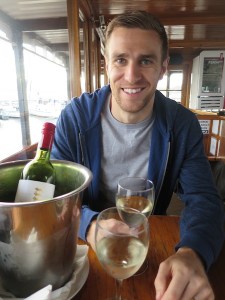 Rich enjoying the wine on our sunset cruise