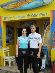 Two eager students at Wavecrest Surf School