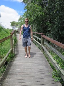 Rich walking barefoot