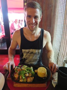 Rich happy with his huge plate of food!