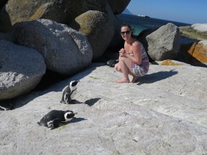 Sonia getting down with the penguins