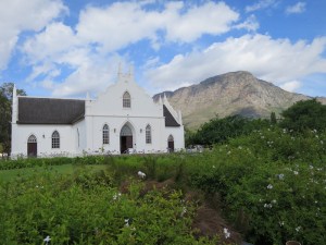 Beautiful church with mountain backdrop in Franschhoek