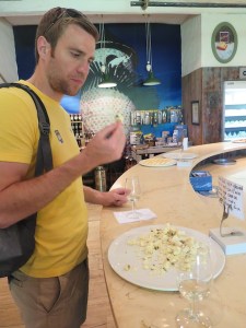 Rich enjoyed the cheese so much he didn't even pause for a smile