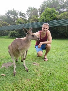 Rich making friends with a kangaroo