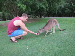 Rich feeding the kangaroos