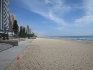 The beachfront lined with high rise buildings