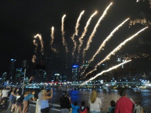 Start of the fireworks display over Brisbane River