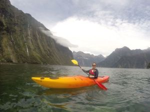 Sonia kayaking in Harrison Cove