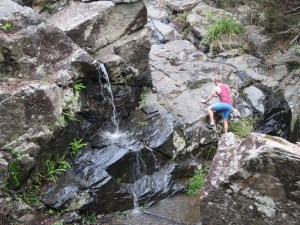 Rich climbing the waterfall