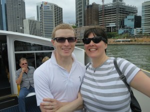 Bec and Tom aboard the city ferry