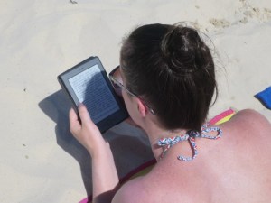 Sonia reading at Brizee beach