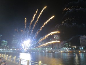 Start of the fireworks display over Brisbane River