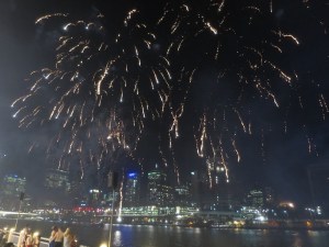 Firework shower over Brisbane