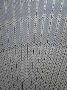 The outside of the Sydney Opera House up close - lots and lots of ceramic tiles