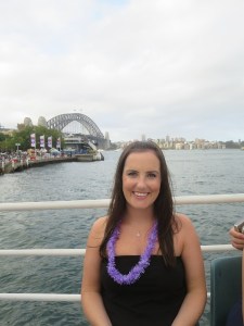 Sonia on board the Arafura Pearl, in front of the Harbour Bridge