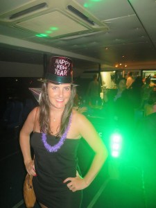 Sonia proudly wearing her Happy New Year hat