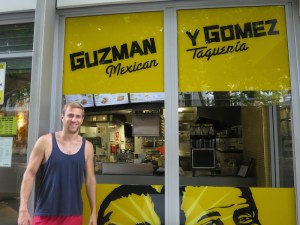 Rich at his favourite burrito bar, Guzman y Gomez