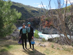 Rich and Sonia suited and booted, ready for river surfing!