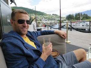 Rich enjoying a cider by the lake