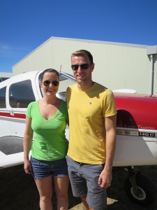 Happy husband and wife post flight