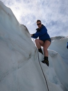 Sonia coming down the steep descent