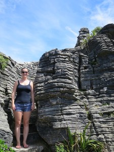 Sonia standing between Pancake rocks
