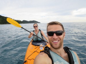 Our morning kayak with Sonia working the rudder