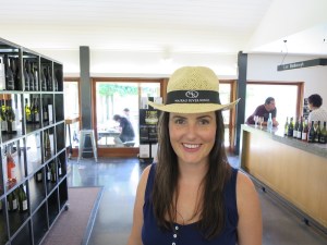 Sonia sporting the Wairau River Wines hat at our third winery of the day