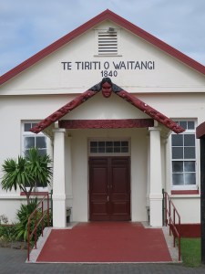 Māori building commemorating the 1840 Waitangi Treaty