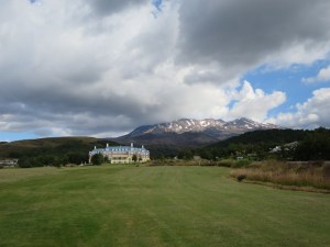 Chateau Tongariro Hotel with Mount Ruapehu in the background