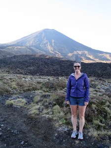 Sonia with Mount Ngauruhoe in the background