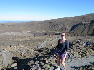 Sonia at the top of the first incline with the first part of the walk in the background