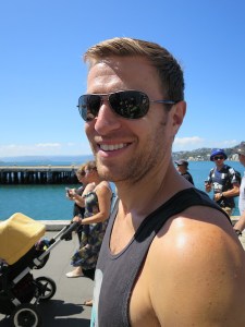 Rich enjoying the marching band music in the fan trail