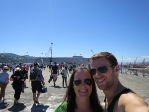 Sonia and Rich outside the Westpac Stadium