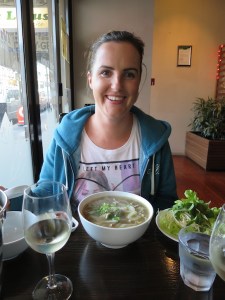 Sonia about to tuck into her Vietnamese feast