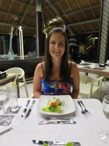 Sonia enjoying the hotel meal