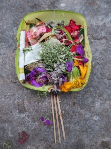 Canang Sari, daily offering found on pavements outside shops and buildings
