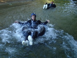 Rich getting a soaking with his practise jump