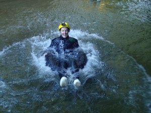 Sonia making a splash with her practise jump