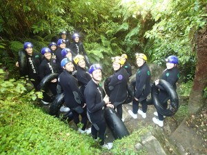 Our black water rafting group at the cave entrance