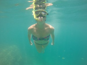 Sonia enjoyed the snorkelling when fish weren't swarming around her