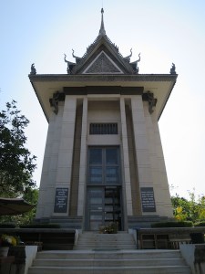 The stupa at Choeung Ek built to commemorate those who lost their lives there