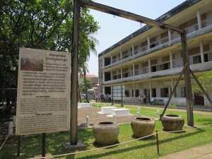 Schoolyard equipment was used by the Khmer Rouge to torture prisoners by tying their hands behind their back and lifting them up in the air by their wrists