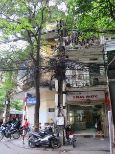 A mass of telephone wires