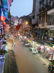 Our view down the street at dinner time