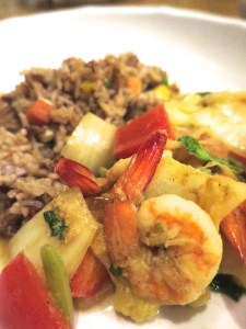 Delicious prawn curry dinner