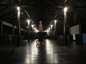 Sonia practising headstands in the yoga sala