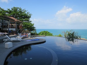 Pool view of our balcony in the background