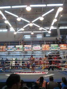The bright lights of the boxing stadium