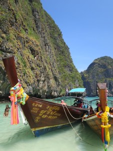 Long boats at Maya Beach